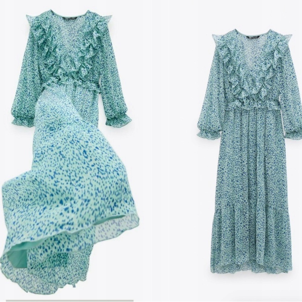 Zara Printed Long Sleeve Ruffled details, Summer/Flowing Dress size M - Picture 2 of 6